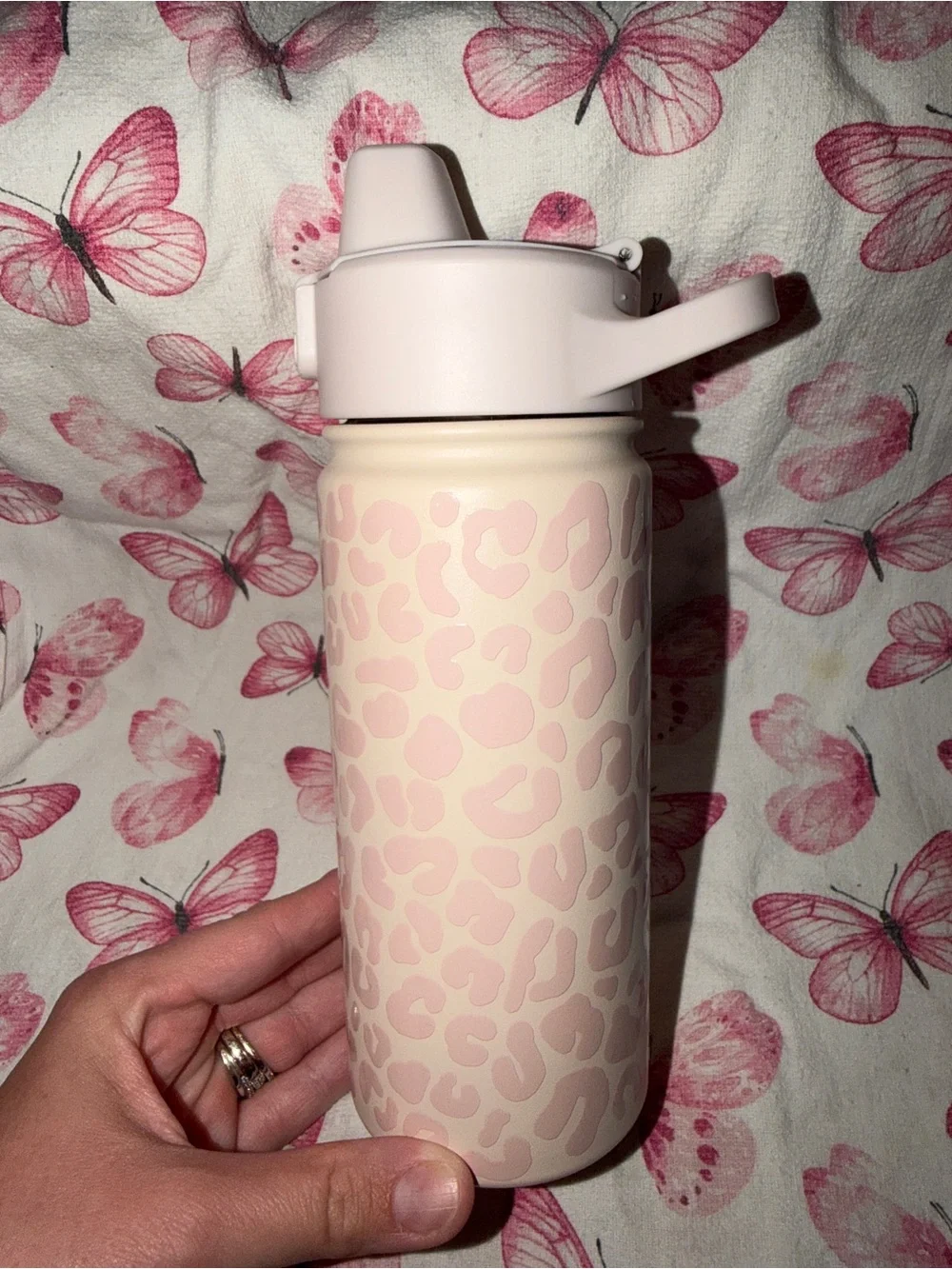 Simple Modern Blush Pink Leopard Print Insulated Water Bottle with Flip Lid 16oz